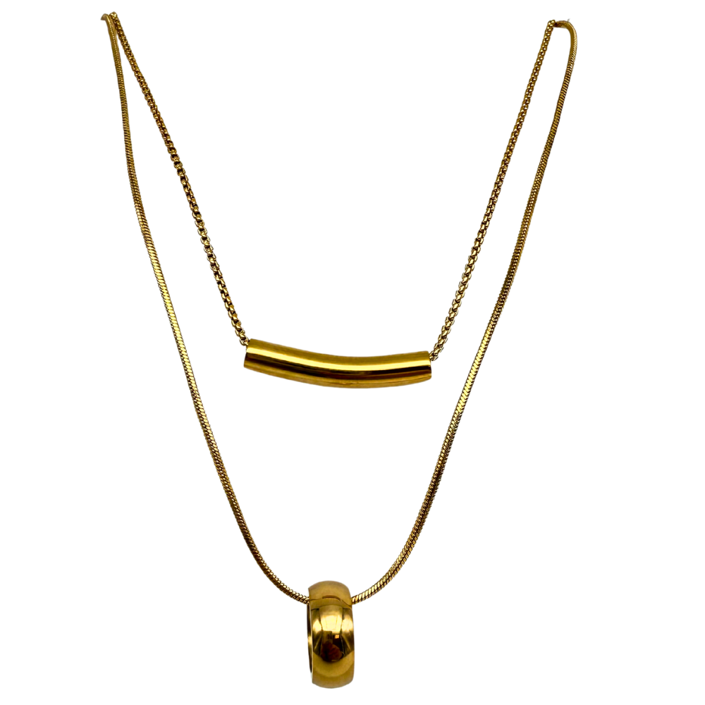 Collana Doppia Minimal Chic in Acciaio Gold