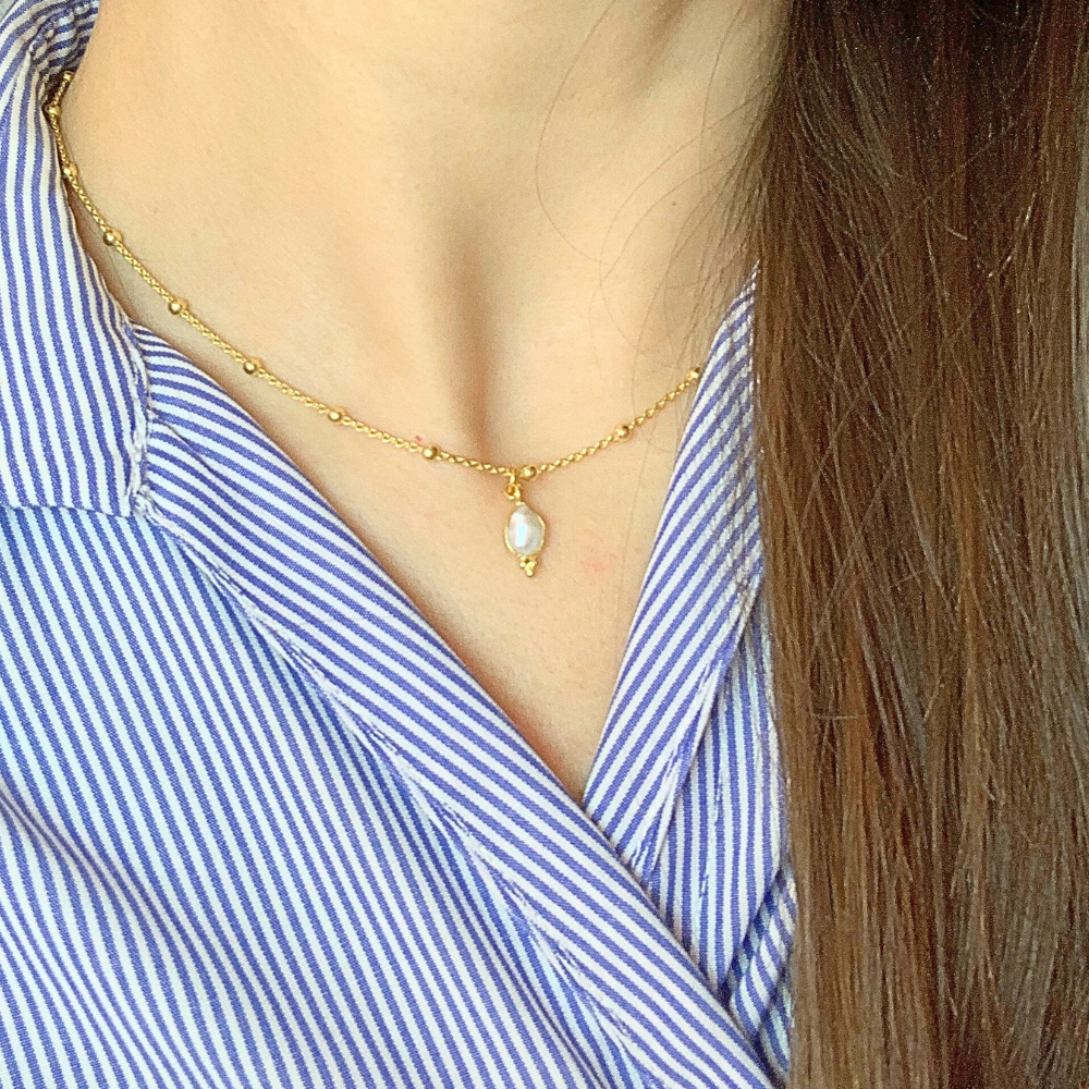 Collana Aurora con Pietra Bianca in Argento Gold