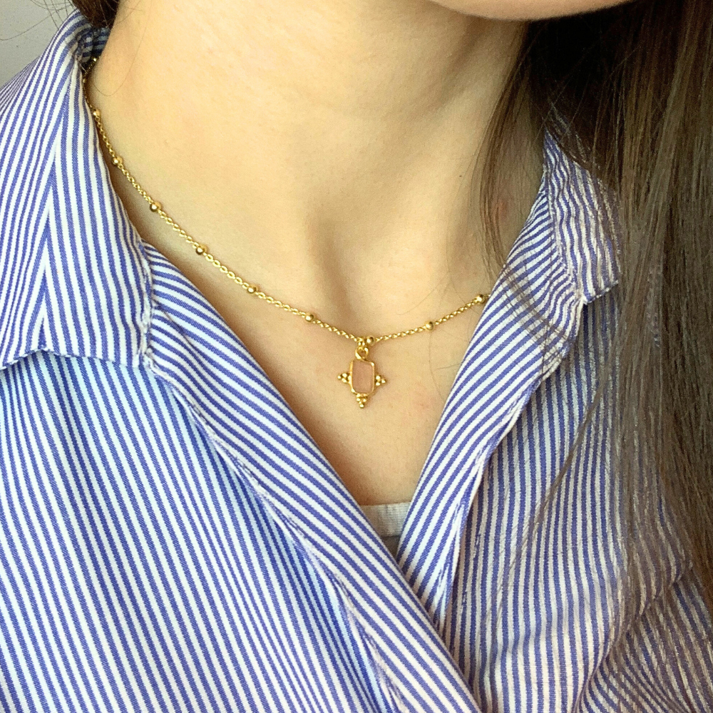 Collana Aurora con Pietra Rosa in Argento Gold