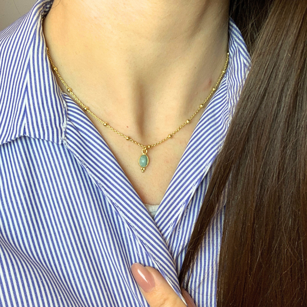 Collana Aurora con Pietra Verde in Argento Gold