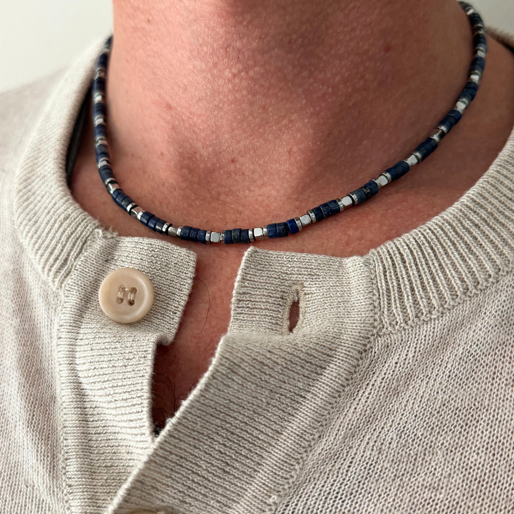 Collana Essence in Lapislazzuli Blu e Acciaio Silver