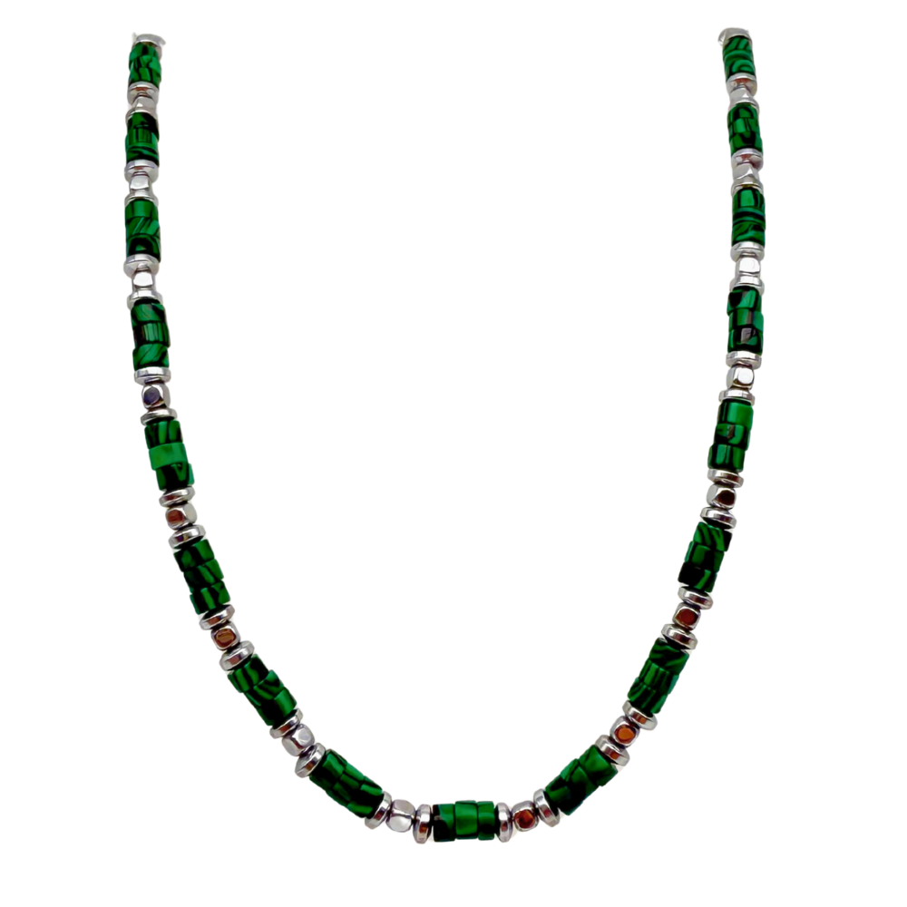 Collana Essence in Malachite Verde e Acciaio Silver