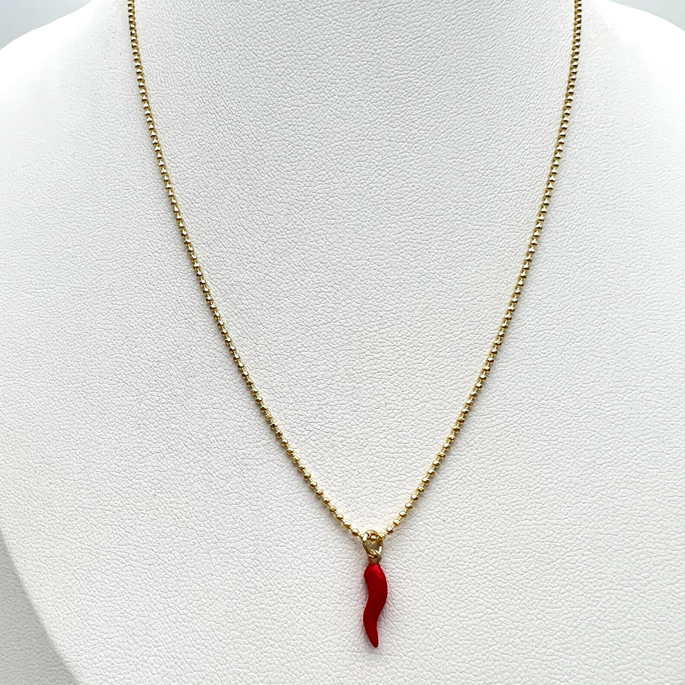 Collana con Cornetto Rosso in Argento Gold