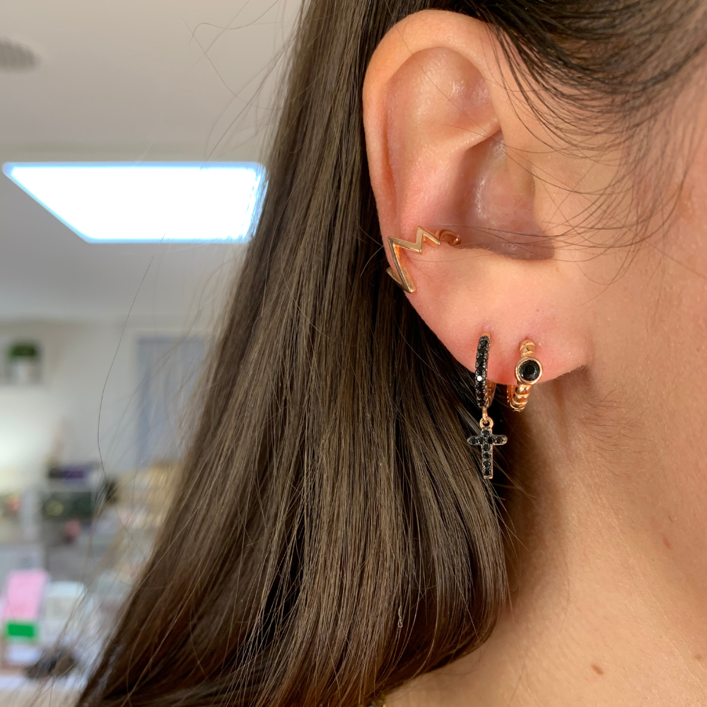 set con orecchini in argento 925 placcati oro rosa con pietre e zirconi neri