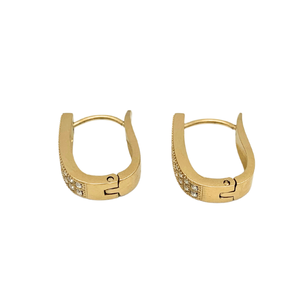 Hoops Rettangolari in Acciaio Gold con Zirconi Bianchi