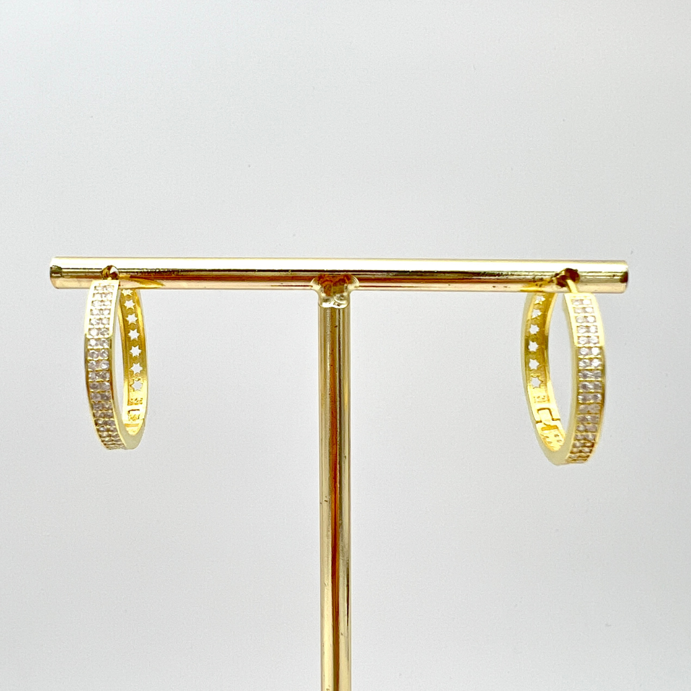 hoops in argento placcati oro con zirconi bianchi