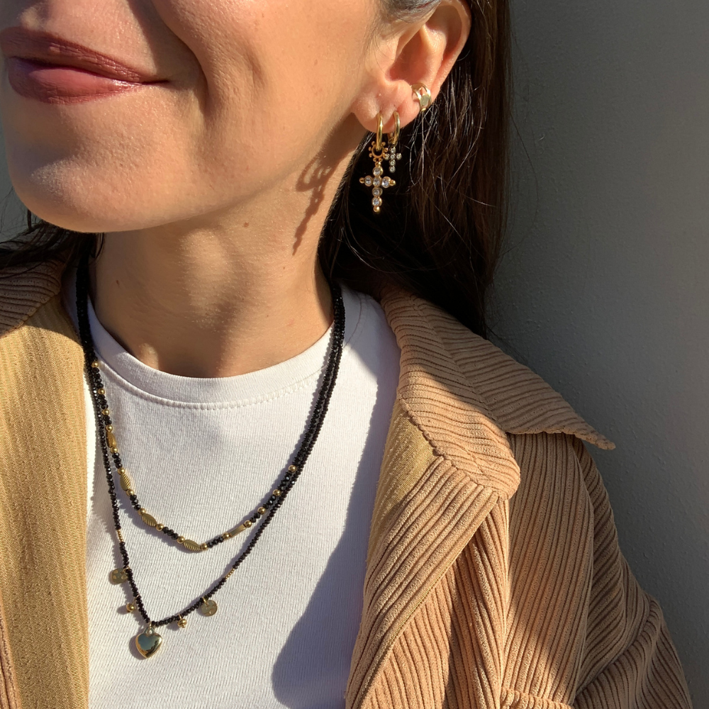 Mono Orecchino Croce in Acciaio Gold