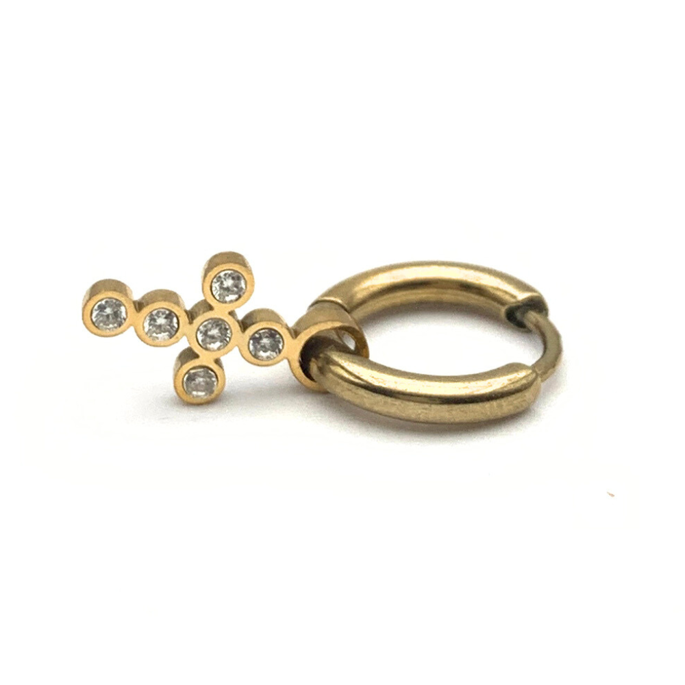 Mono Orecchino Croce in Acciaio Gold