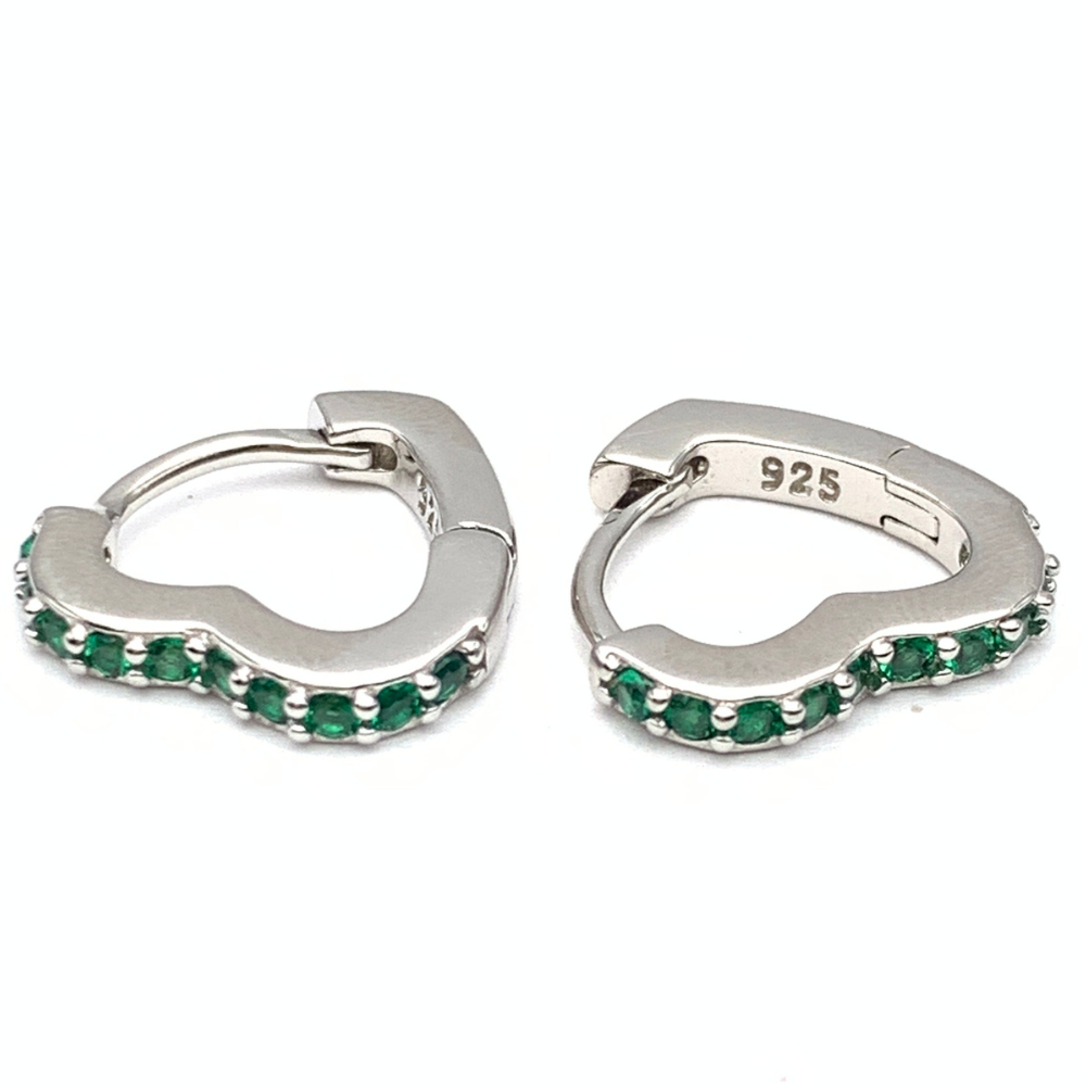 Mono Hoop Cuore con Zirconi Verdi in Argento Silver
