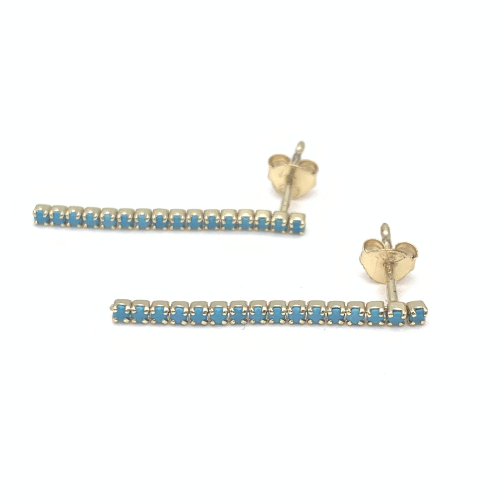 Orecchino Barretta di Zirconi Azzurri Pendente in Argento Gold
