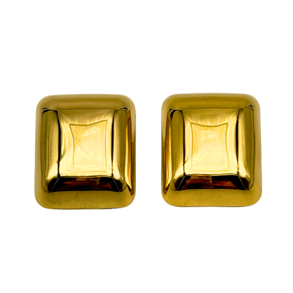 Orecchini Rettangolari Bombati in Acciaio Gold