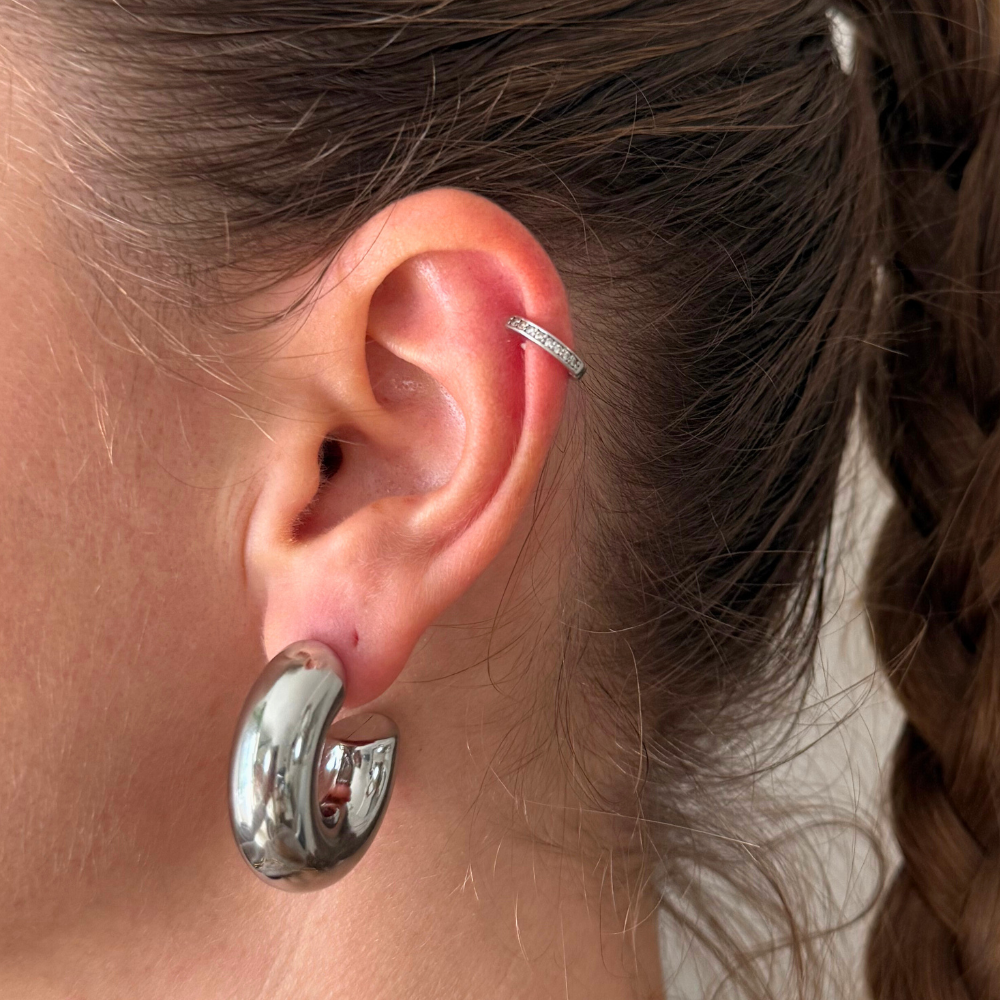 Orecchini a Cerchio Bombato Liscio in Acciaio Silver