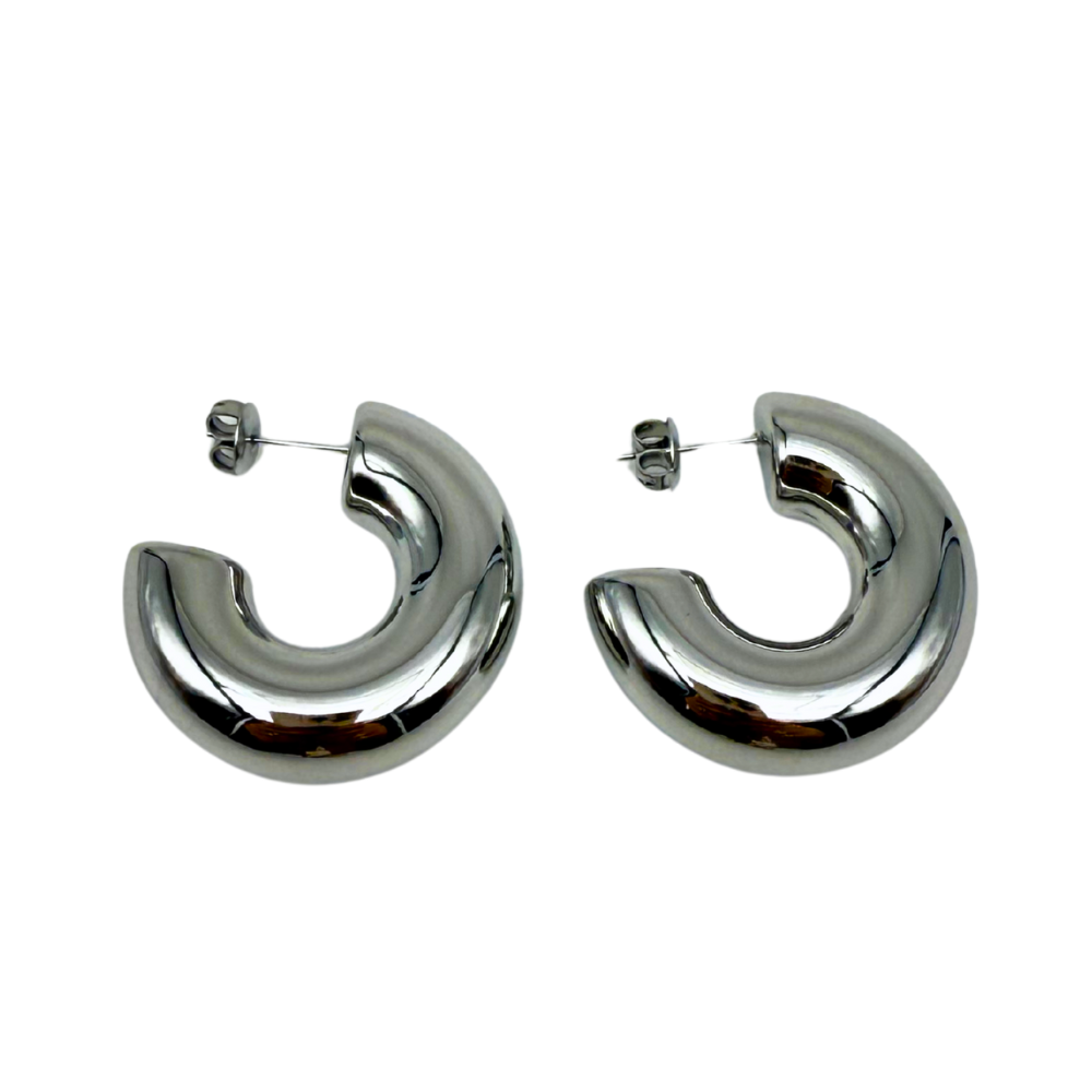 Orecchini a Cerchio Bombato Liscio in Acciaio Silver