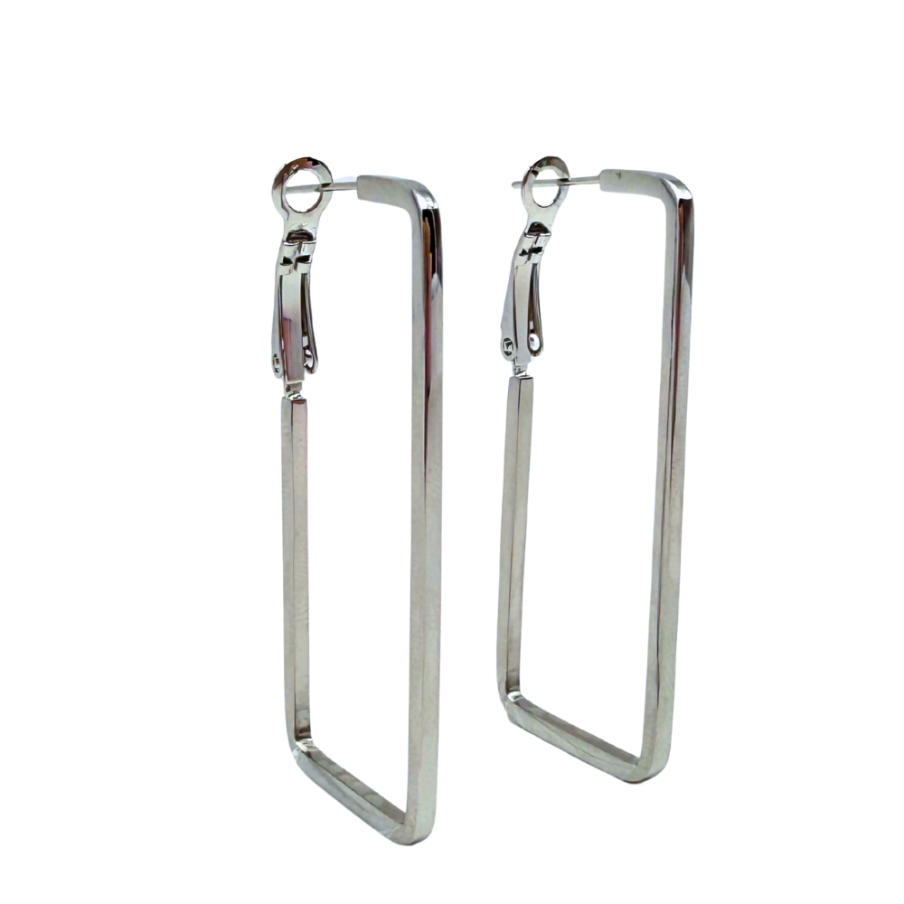 Orecchini a Cerchio con Forma Rettangolare Liscia in Acciaio Silver