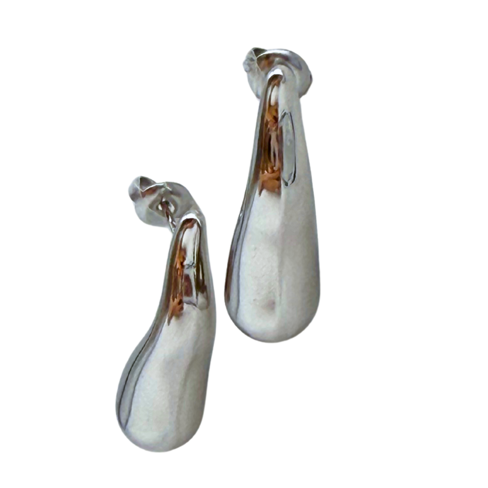 Orecchini a Goccia Allungata Liscia in Acciaio Silver