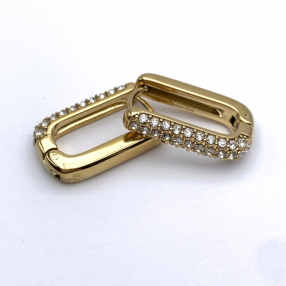 Hoops Bombati Rettangolari in Acciaio Gold con Zirconi Bianchi