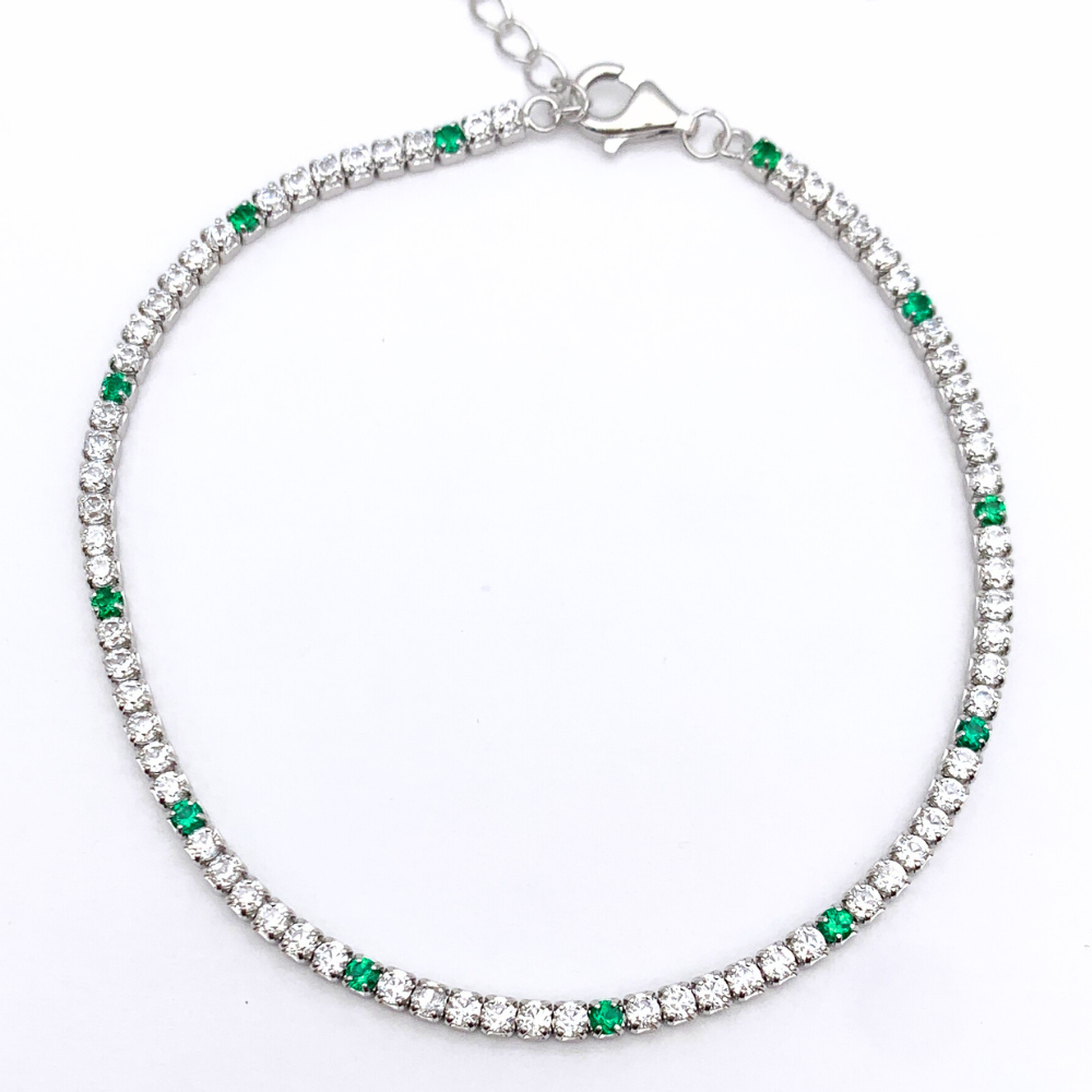bracciale tennis in argento 925 silver con zirconi bianchi e verdi
