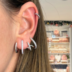 Orecchino 4 Punte con Strass in Acciaio Silver