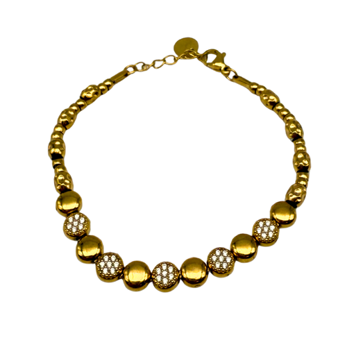 Bracciale Lumière in Acciaio Gold con Pepite Lisce e Zirconi