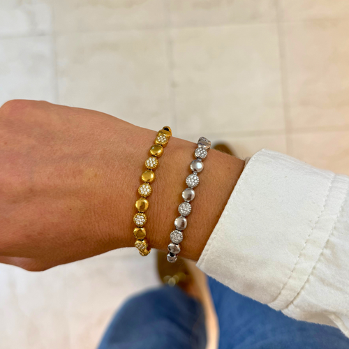 Bracciale Lumière in Acciaio Silver con Pepite Lisce e Zirconi