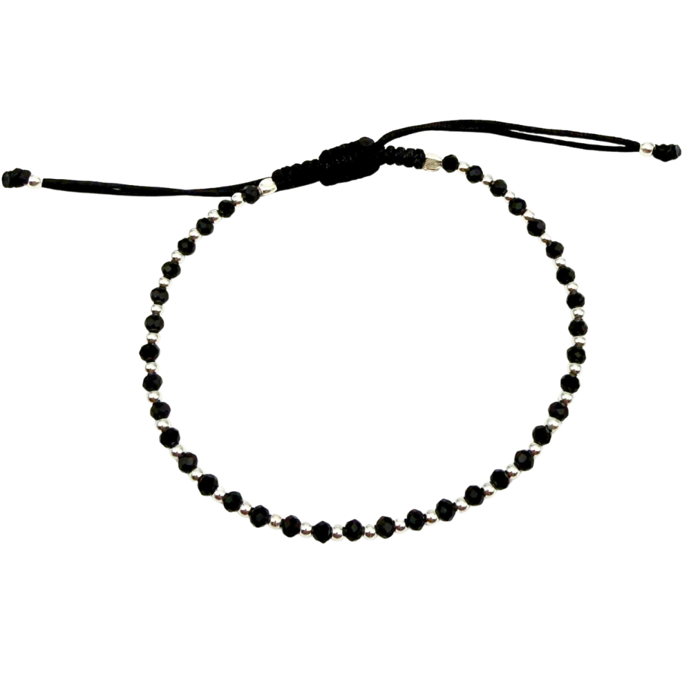 Bracciale Cordino Regolabile Nero in Argento 925 Silver