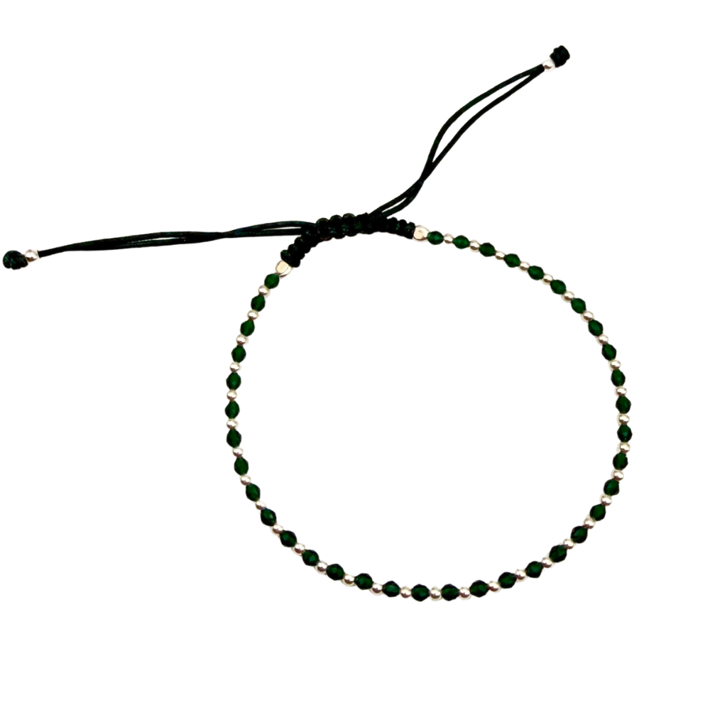 Bracciale Cordino Regolabile Verde in Argento 925 Silver