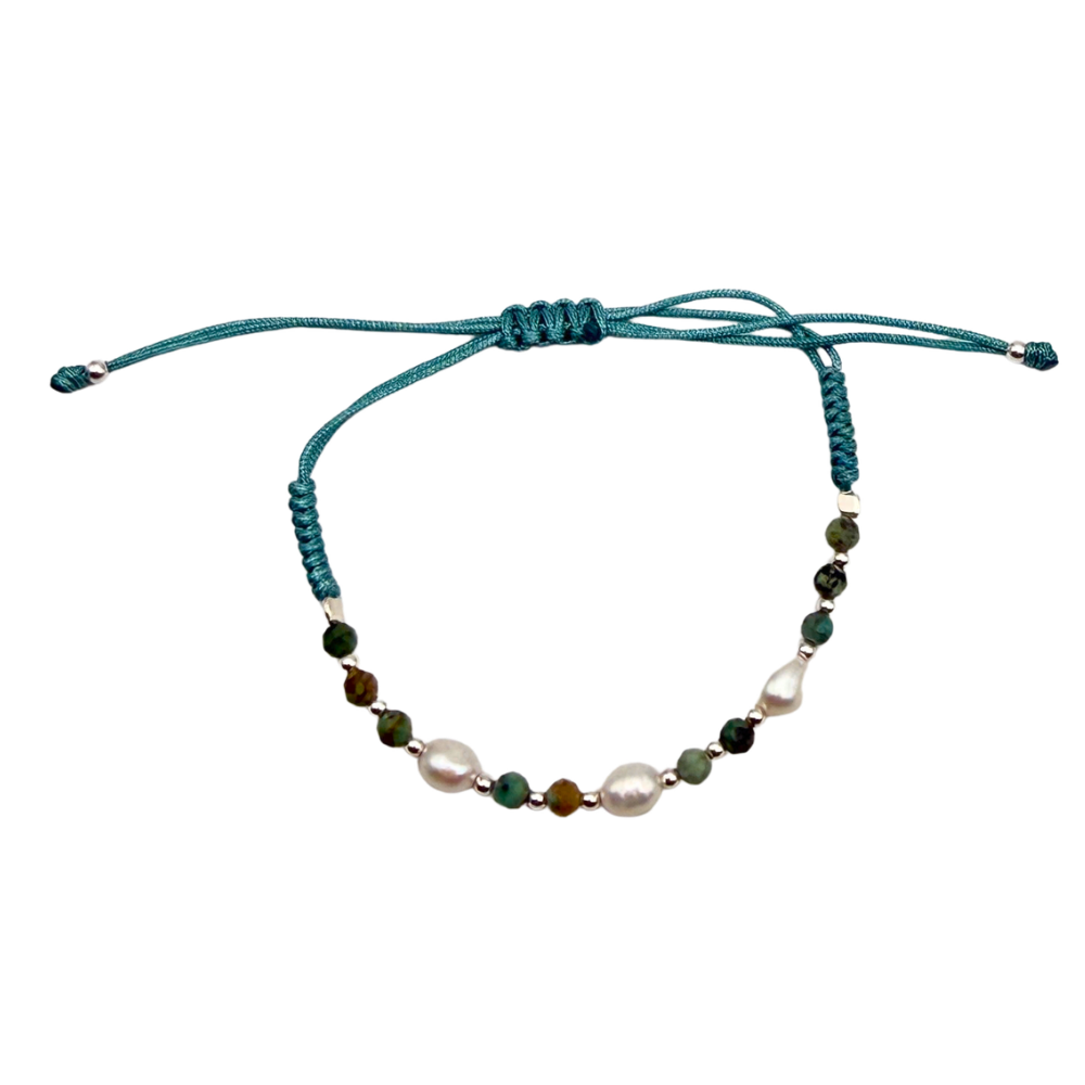 Bracciale Cordino Regolabile Perle e Tiffany in Argento 925 Silver