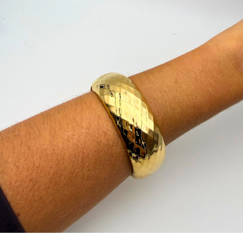 Bracciale Rigido Bombato in Acciaio Gold