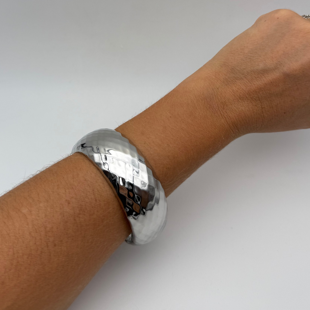 Bracciale Rigido Bombato in Acciaio Silver