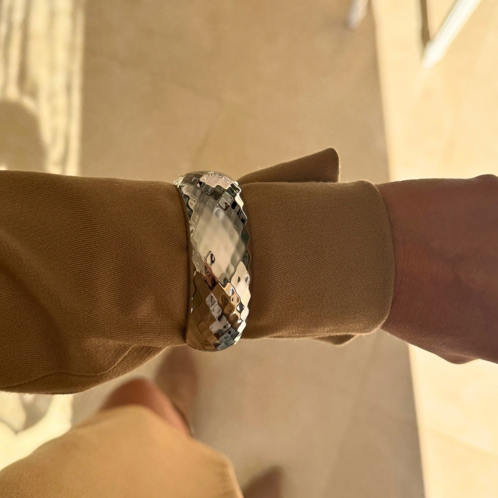 Bracciale Rigido Bombato in Acciaio Silver
