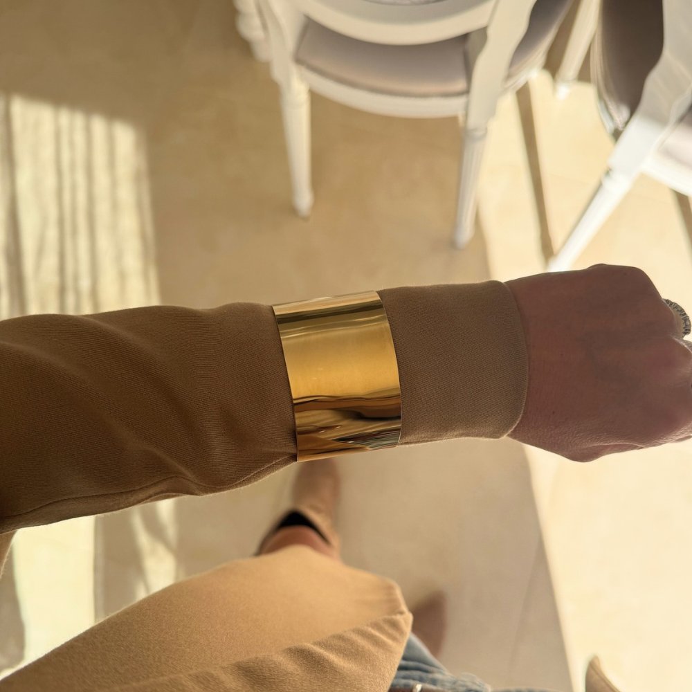 Bracciale Rigido a Fascia Larga in Acciaio Gold