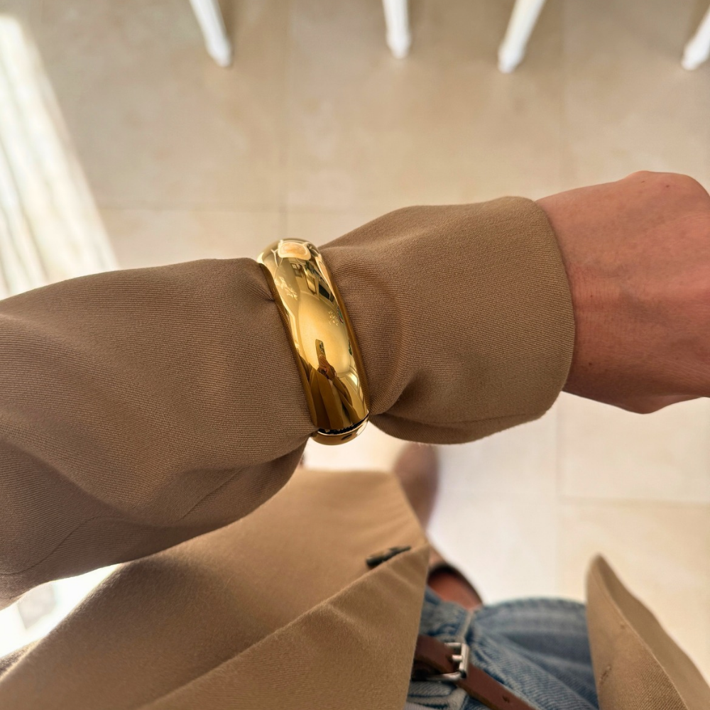 Bracciale Rigido Bombato in Acciaio Gold
