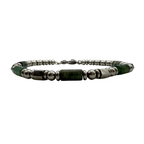 Bracciale Uomo con Pietre Verdi e Inserti Geometrici in Acciaio Silver