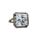Anello Solitario Quadrato in Argento 925 con Zircone