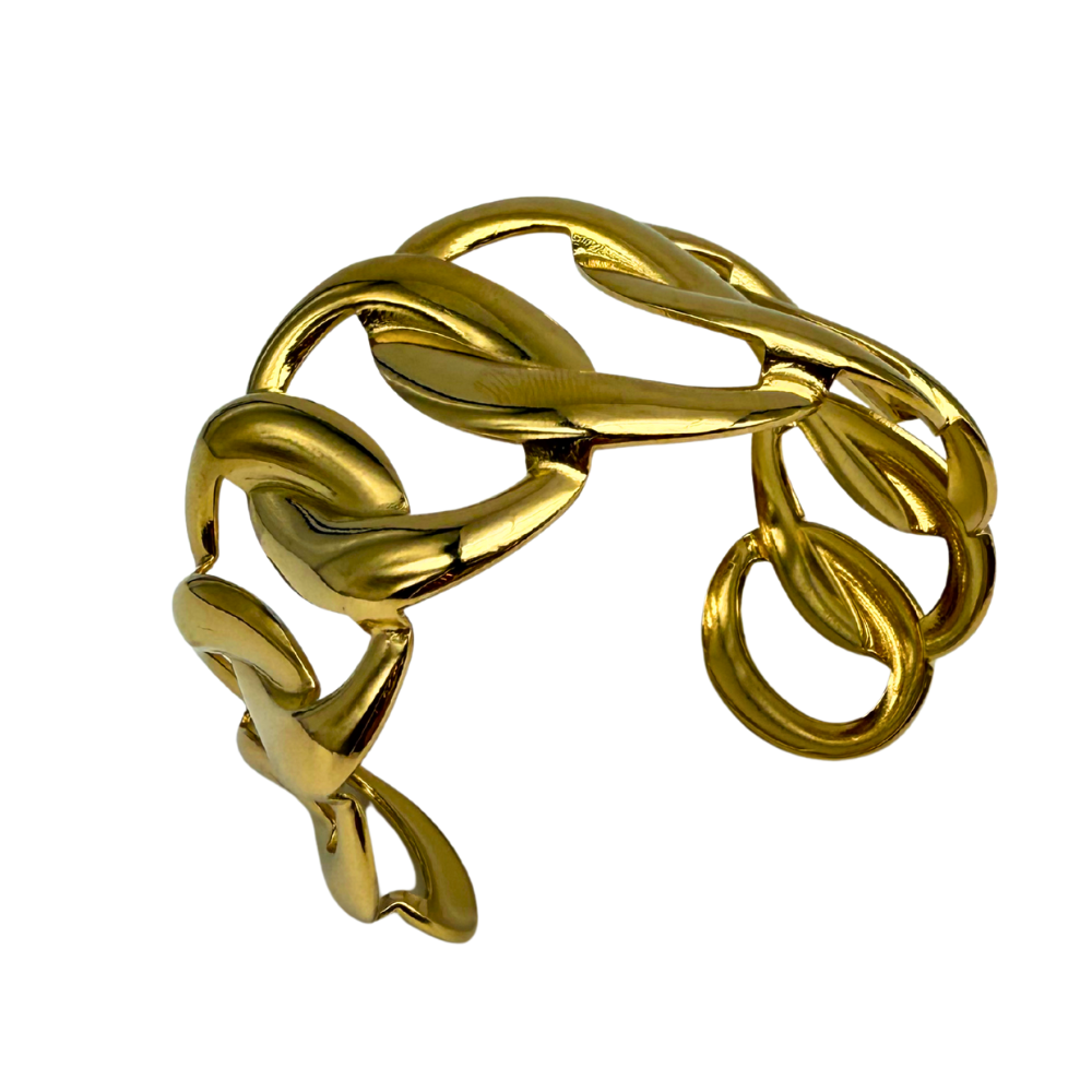 Bracciale Rigido Intrecciato in Acciaio Oro Lucido