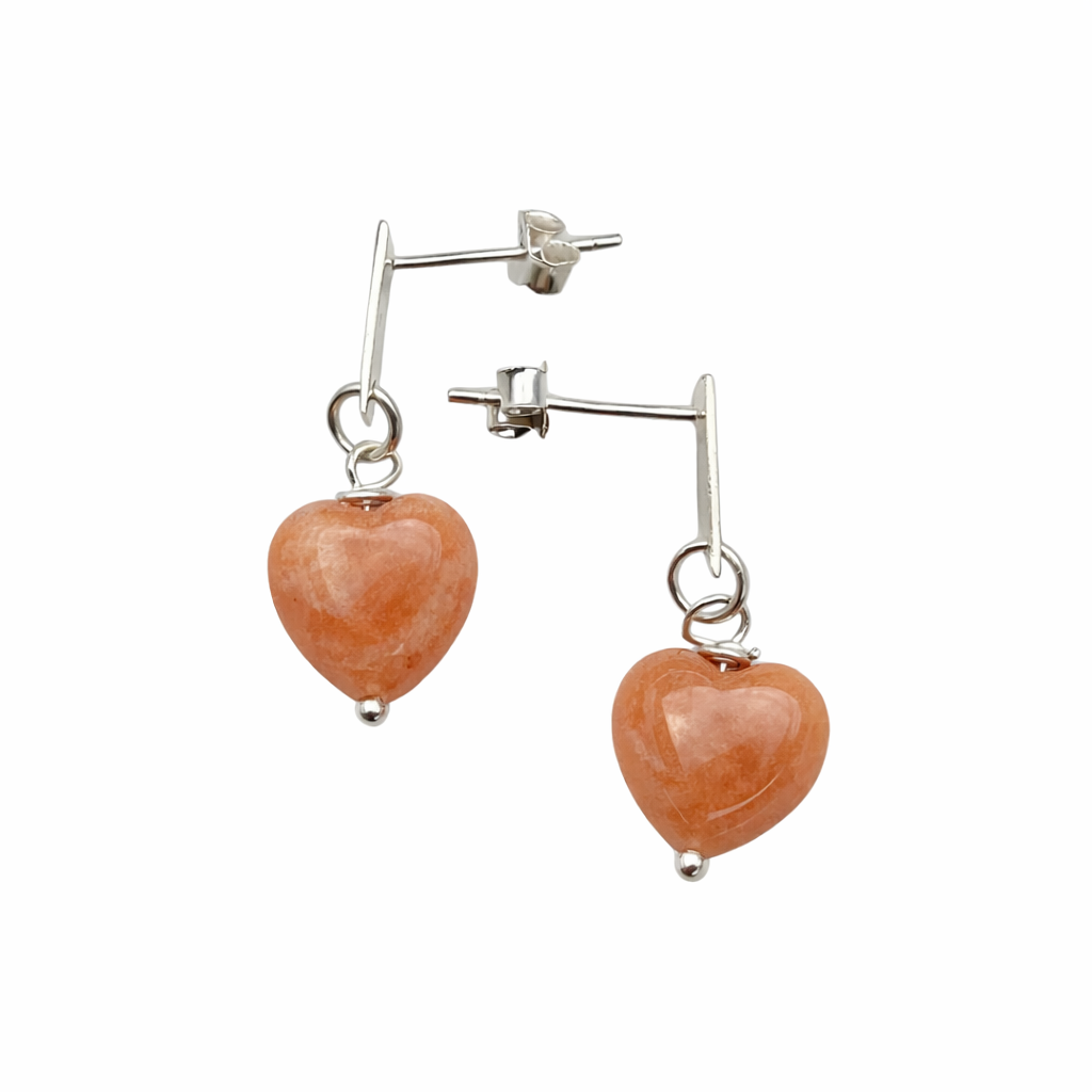 Orecchini Cuore in Agata Pesca – Argento 925 – Gioiello Artigianale Donna