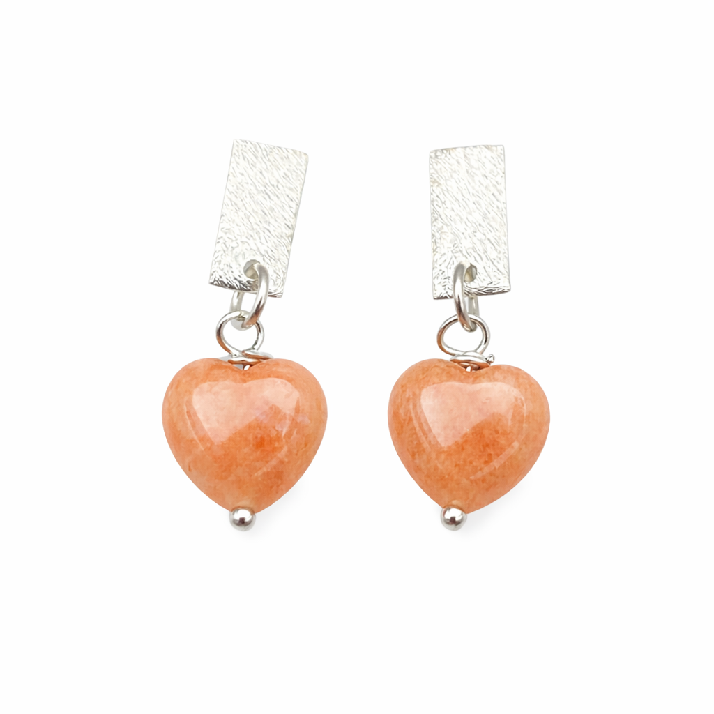 Orecchini Cuore in Agata Pesca – Argento 925 – Gioiello Artigianale Donna