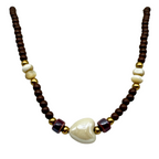 Collana Brown & White Heart in Acciaio Gold