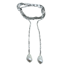 Collana Lunga Pendol in Perle in Acciaio Silver