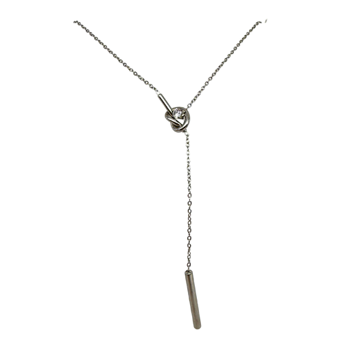Collana Nodo Argentato con Zircone e Pendente Cilindrico