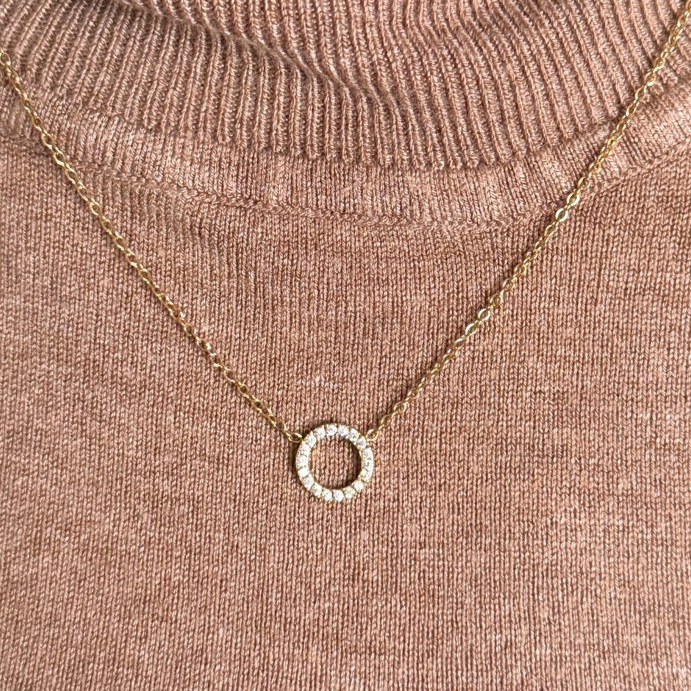 Collana Cerchio della Vita Zirconi in Acciaio Gold