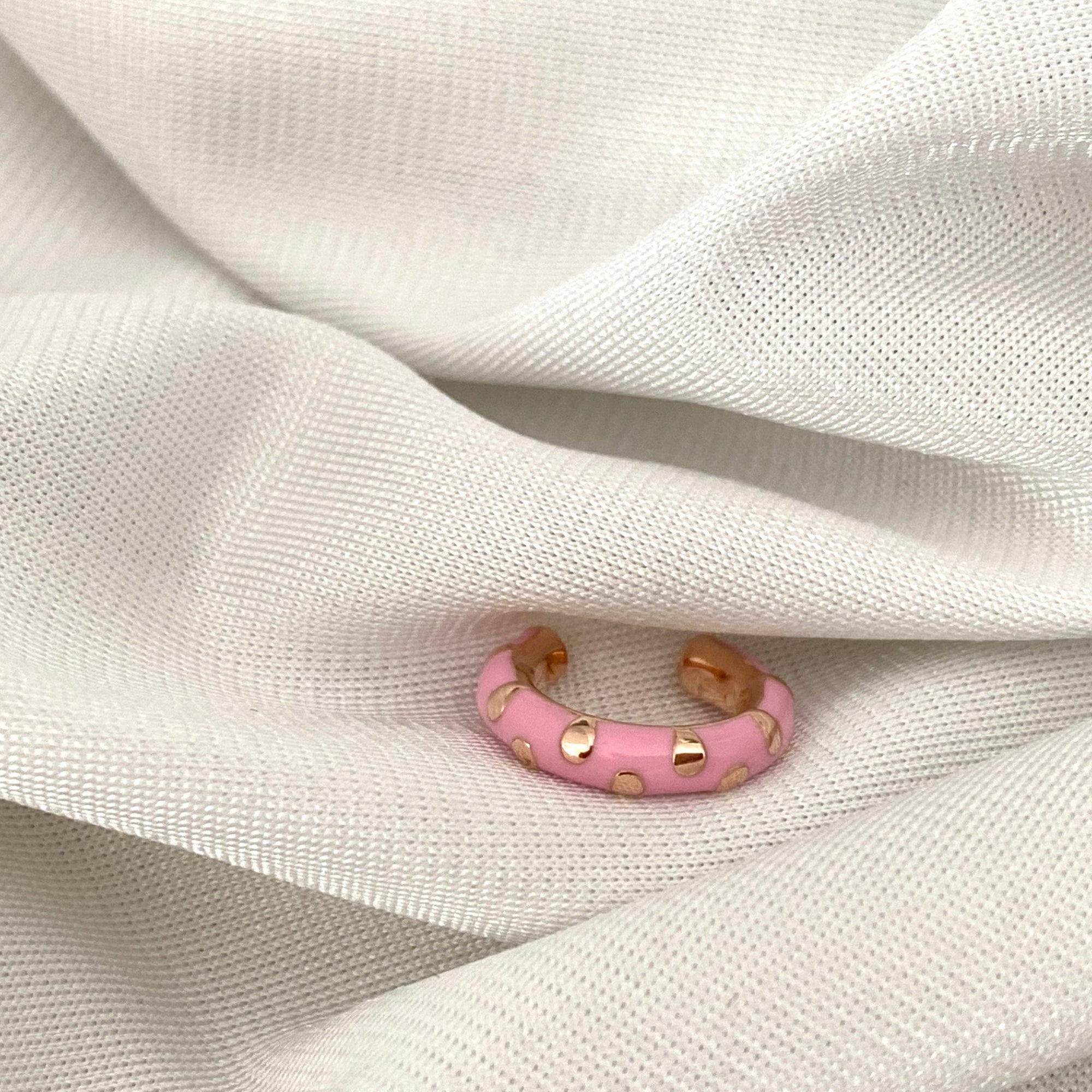 Ear cuff Smaltato Rosa con Gocce D’Oro Rosè