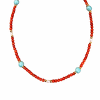 Collana Choker Rosso Corallino in Acciaio Gold