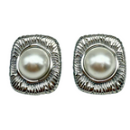 Orecchini Rettangolo di Perla in Acciaio Silver