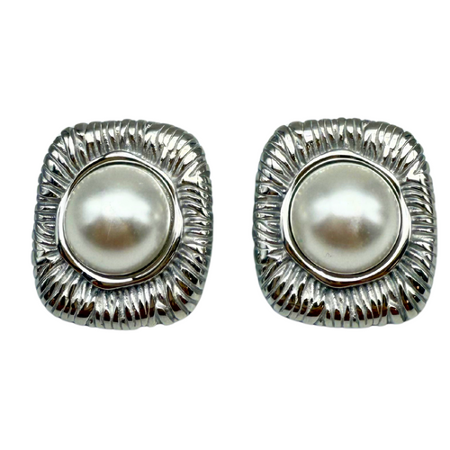 Orecchini Rettangolo di Perla in Acciaio Silver