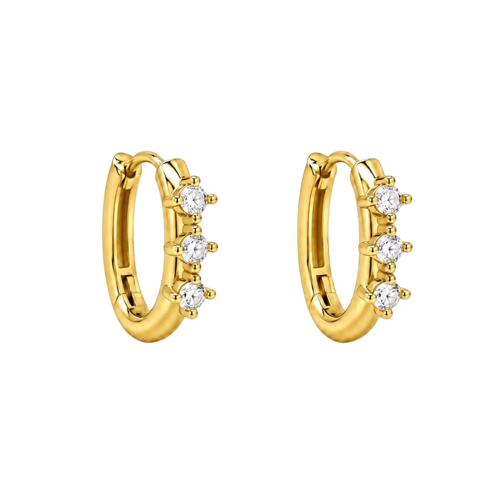 Orecchini Oval Hoop con Zirconi in Acciaio Gold