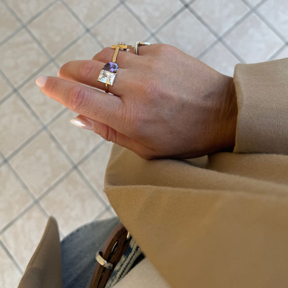 Anello Emily Viola in Acciaio Gold