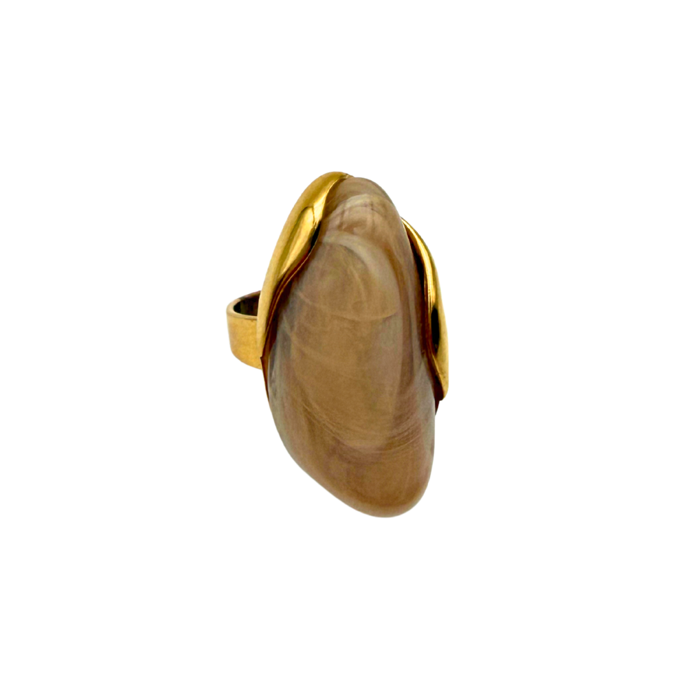 Anello Beige Stone in Acciaio Gold