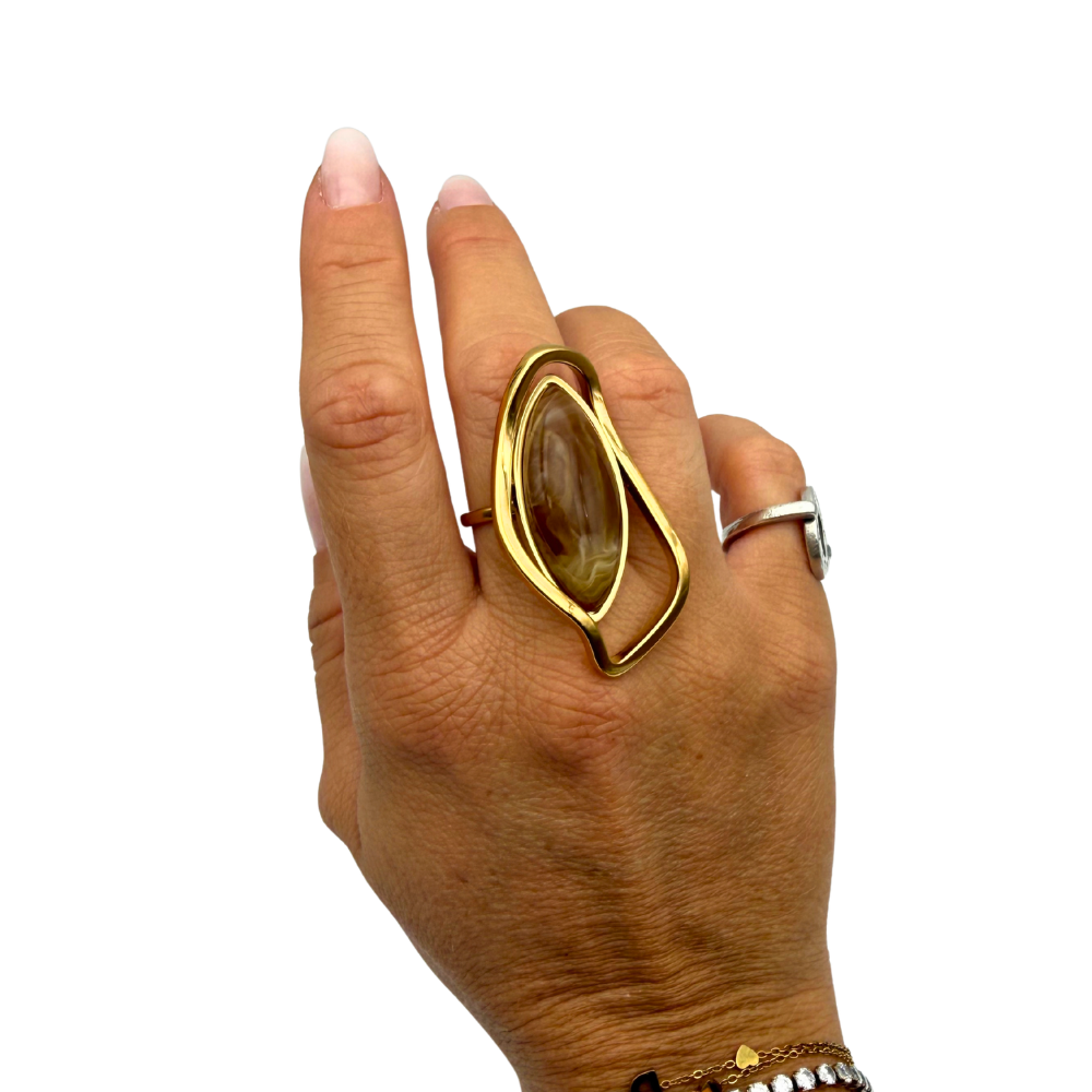 Anello Brown Stone in Acciaio Gold