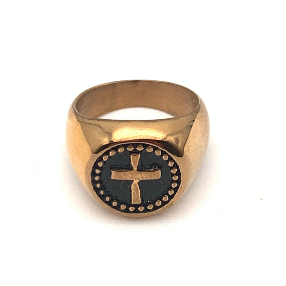 Anello Chevalier Croce in Acciaio Rosè - WJ Gioielli